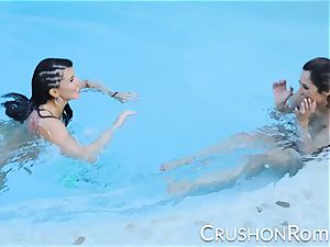 crush chicks - Romi Rain and Reena Sky pound in the pool